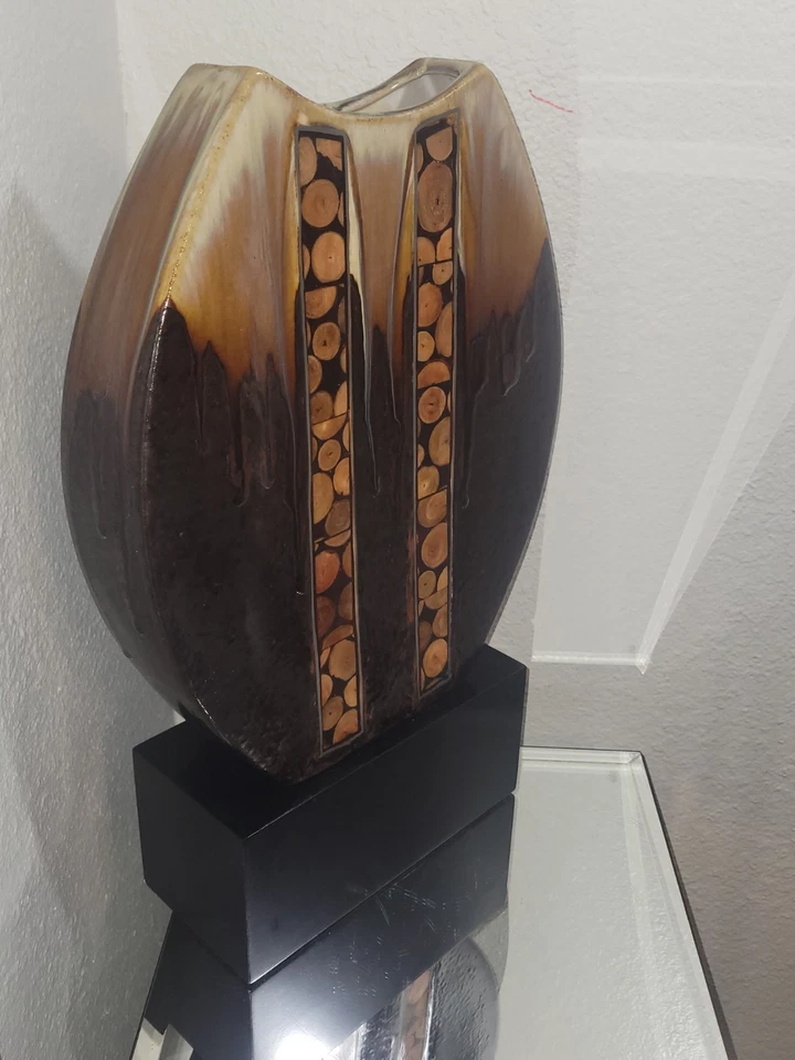 Jarrón de porcelana esculpido vintage original hecho a mano de medios mixtos 18" de alto Foto 2 de 4