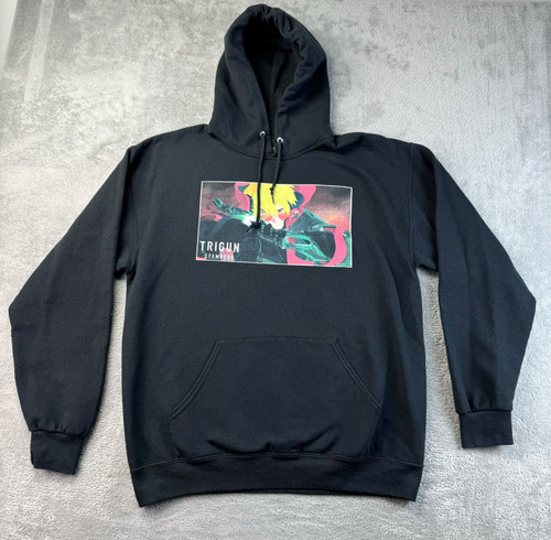 Trigun Stampede Hoodie Men's Large Black Anime Graphic Vash Long Sleeve Stretch