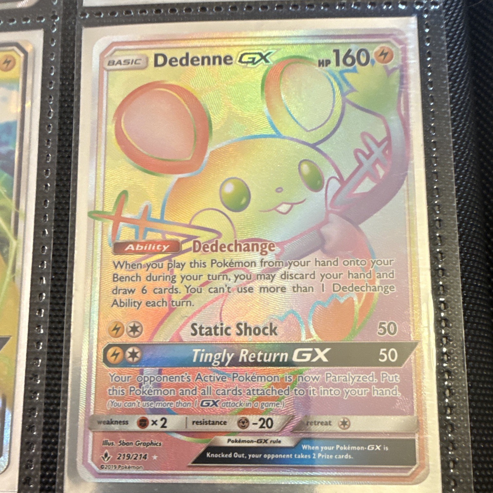 Dedenne GX 219/214 SM-Unbroken Bonds Secret Rare Full Art Holo 160 HP