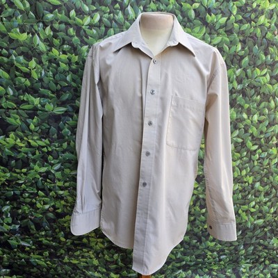 Vintage Yves Saint Laurent YSL Men Beige Dress Shirt 14.5 32-33 Button Up Pocket