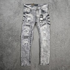 Encrypted Boys Acid Grey Distressed Moto Biker Jeans Size 16 NWT