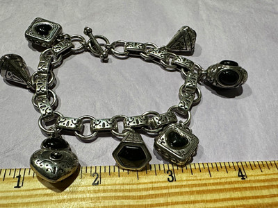 Brighton Silver Black Charm Heart Bracelet w/Toggle closure Pre-owned