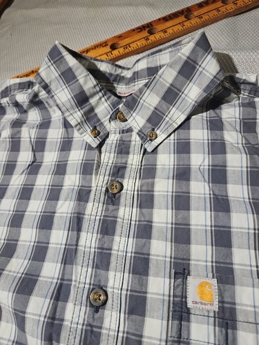 Camisa Carhartt Para Hombres XL Azul Gris A Cuadros Calce Relajado Abotonada Exterior Informal - Imagen 7 de 13