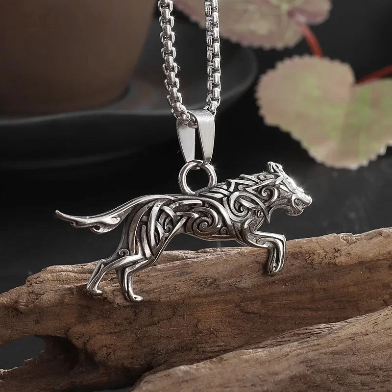 Collier Pendentif Couple De Loups, Argenté, Acier Inoxydable