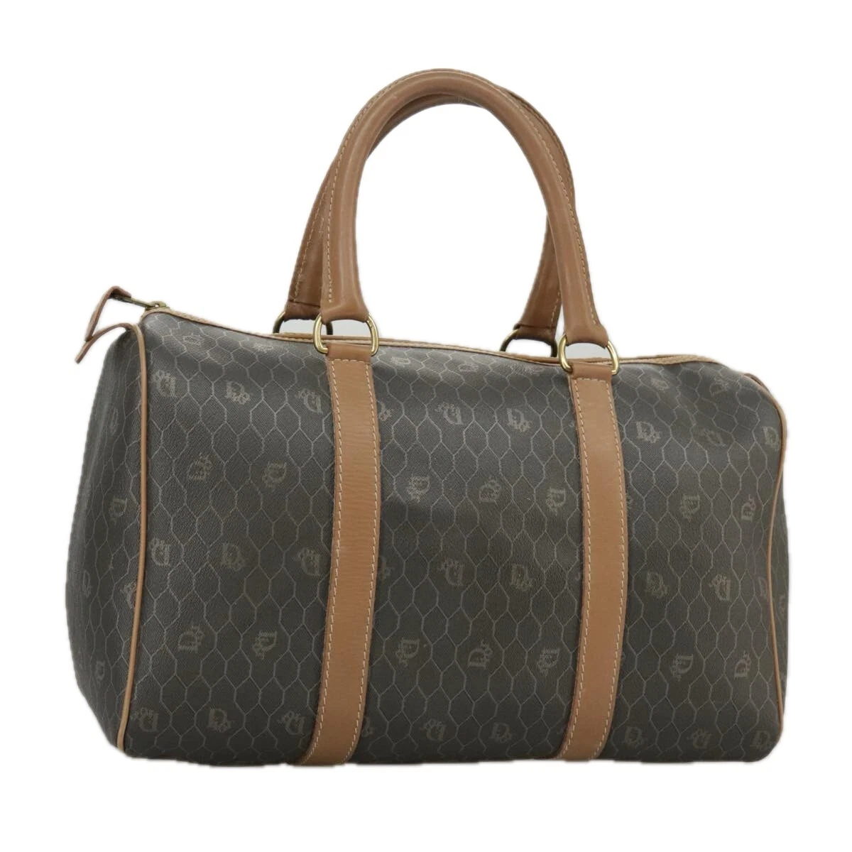 Christian Dior sac Boston toile nid d'abeille PVC cuir noir authentique yk16038