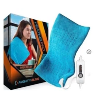 MIGHTY BLISS 12"x24" Large Electric Heating Pad for Back Pain Blue