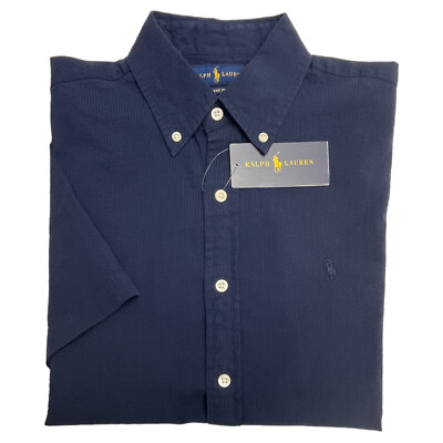 ★★POLO RALPH LAUREN★★ Short sleeve seersucker shirt navy Polo Ralph Lauren Short Sleeve Shirt Navy RL Untucked Fit