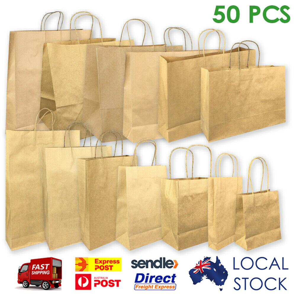 Kraft Brown Paper Bags with Handle 13 Sizes Shopping Gift Carry