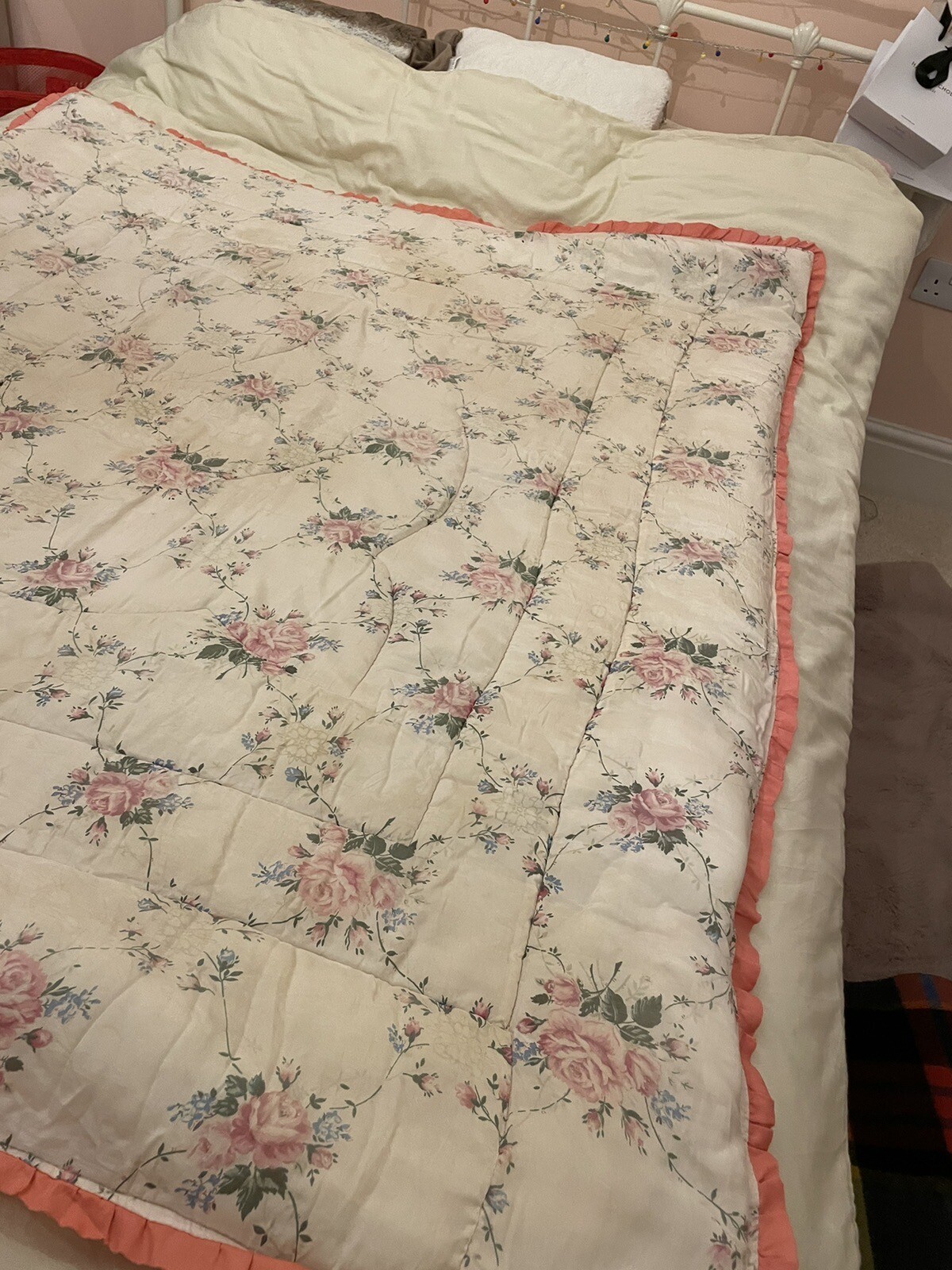 Vintage Eiderdown Quilt Floral Print Reversible 53” X 64” eBay