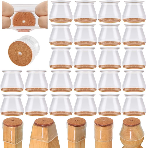 24 Pcs Chair Leg Floor Protectors for Hardwood, Non-Slip Silicone Felt Pads