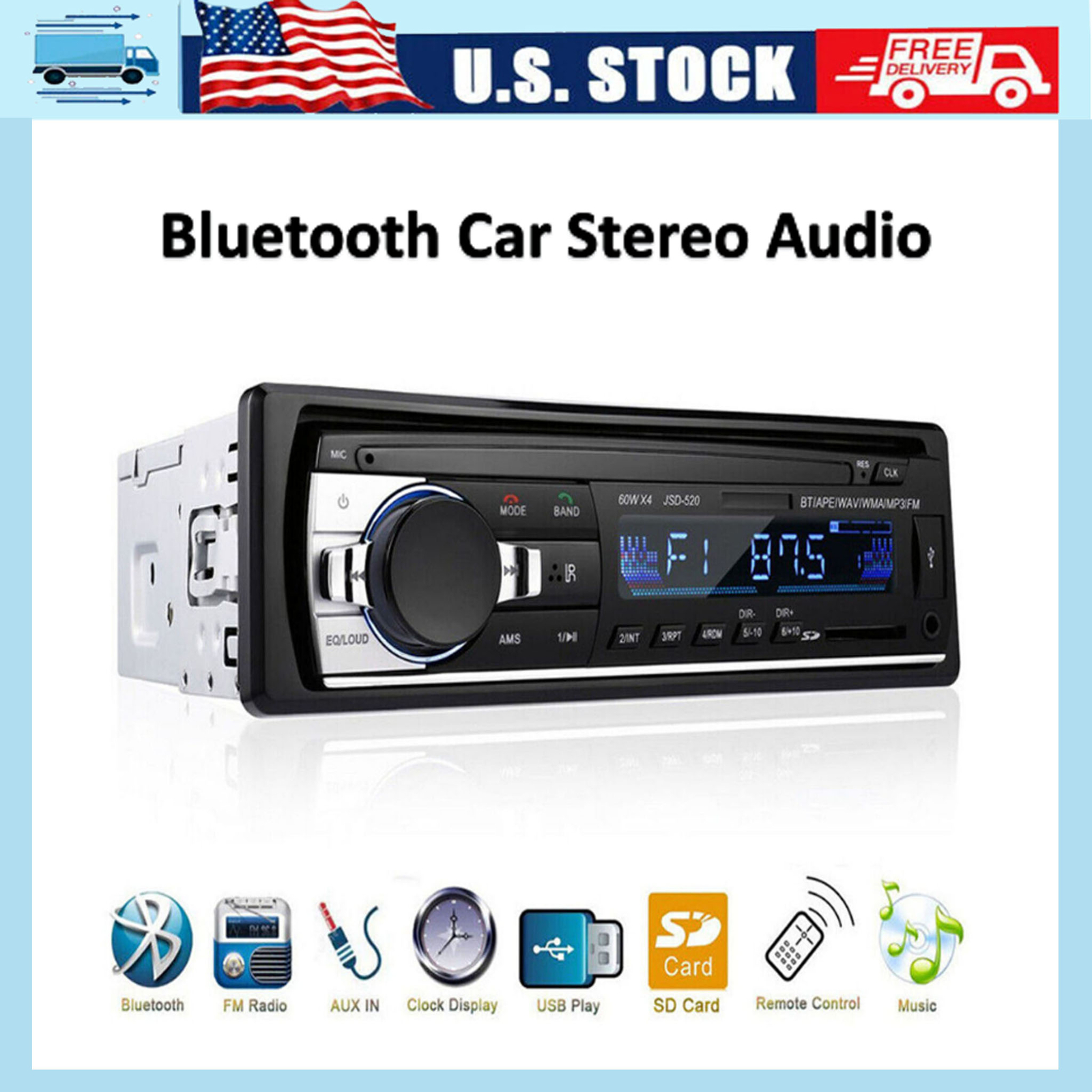 Bluetooth InDash Car Stereo Audio FM Aux Input Receiver SD USB MP3