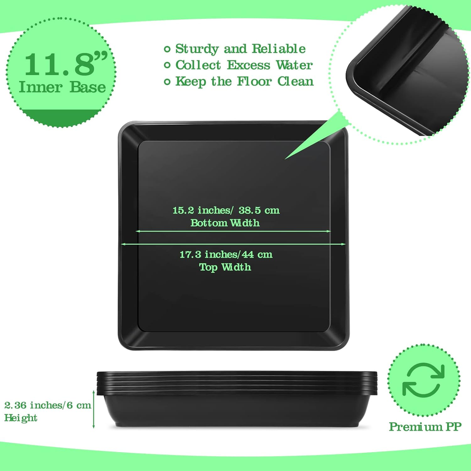 Pinkunn Large Square Plant Saucer 18 20.5 Inch Black Plastic Tray Heavy