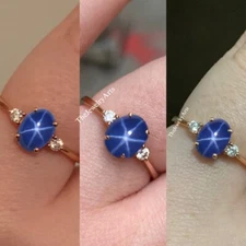 Blue Lindy Star Ring, Lindy Star Sapphire Ring, Women Sapphire Ring, 6 Ray Star