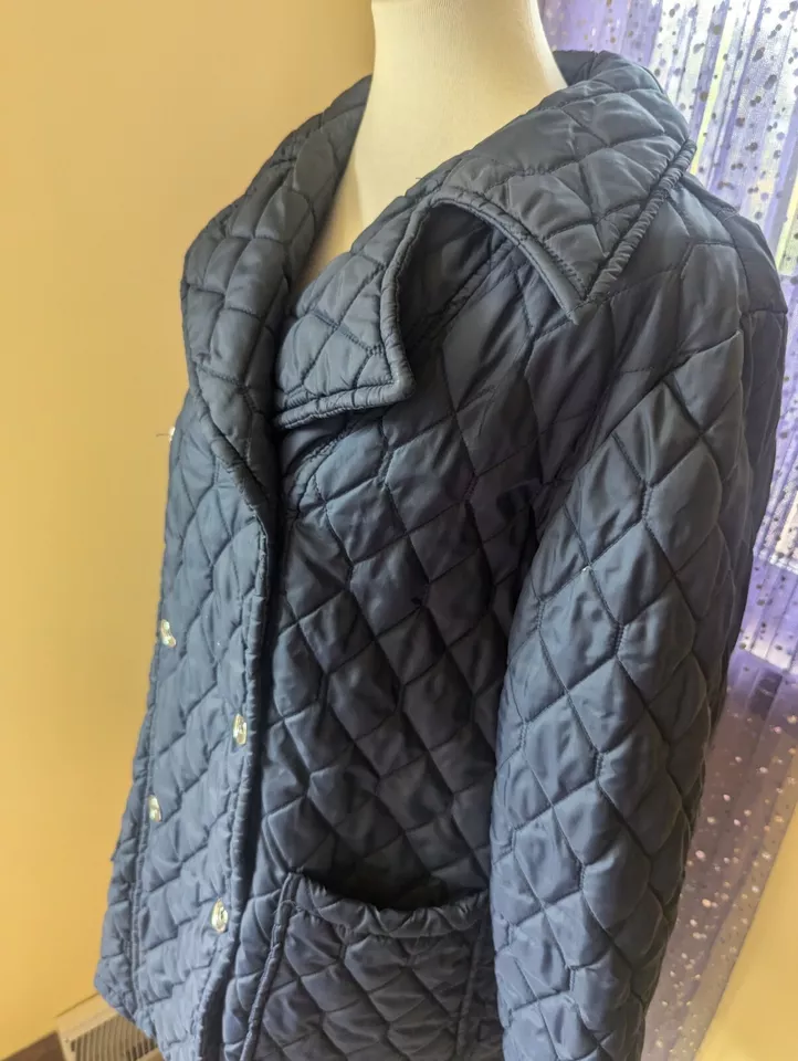 Chaqueta acolchada Montgomery Ward vintage años 80 azul oscuro para mujer talla 18 1/2 grande Foto 4 de 4