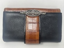 BRIGHTON Flap Clutch Wallet Black Alligator Embossed Leather Two Tone Metal Coin