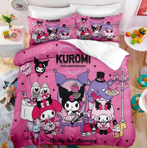 Kuromi Mädchen 3D Bettwäsche Set 2/3-teilig Steppdecke Bettbezug Schlafsaal Single Double King UK - Bild 40 von 42