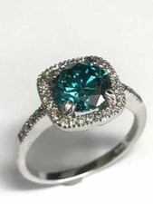 Pure 925 Sterling Silver 2.09CT Blue Round Cut Topaz  White CZ Engagement Ring