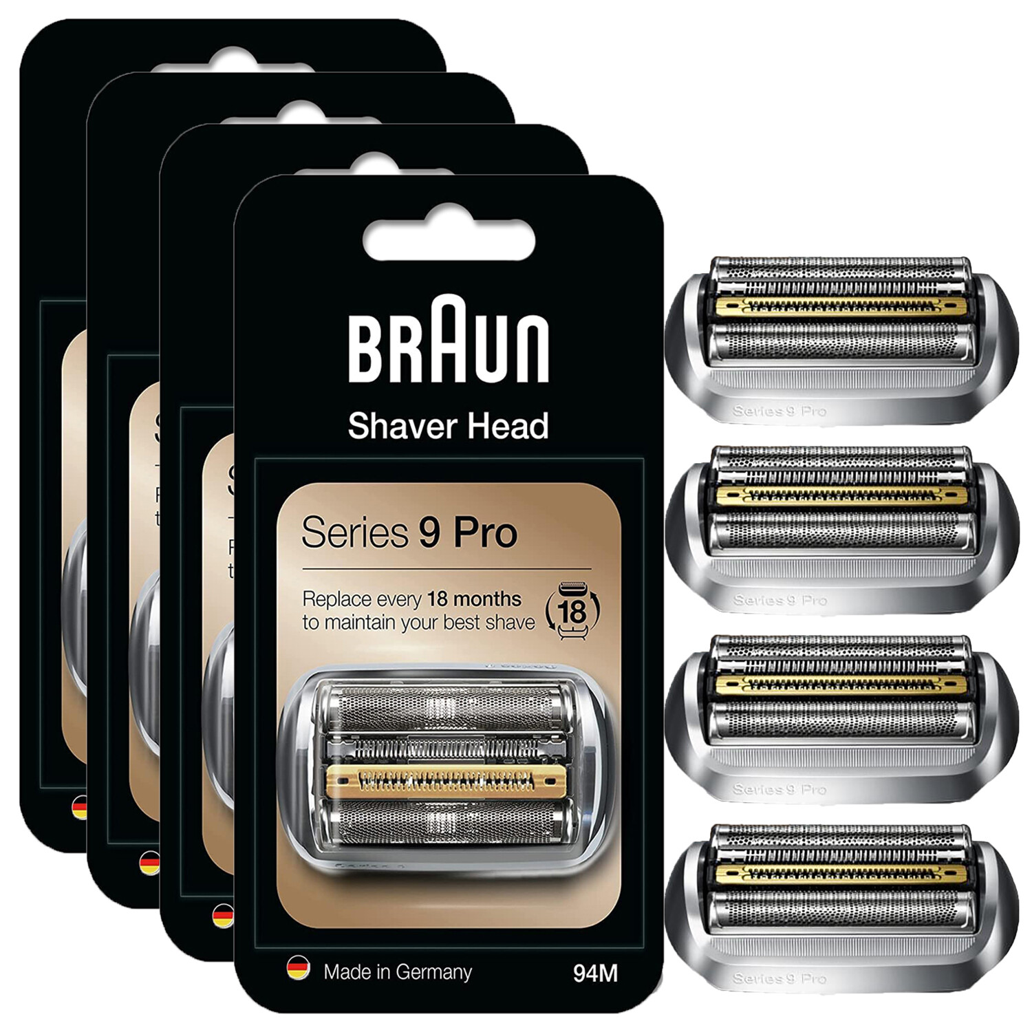 4 Pack 94M Electric Replacement Shaver Head for Braun Series 9 Shaving Razors -
