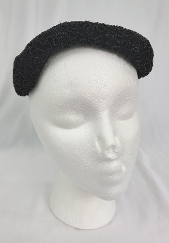 Vintage Black Beaded Calot/Beret Hat by Gage Handcraft - Picture 2 of 17