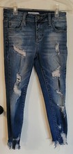 Womens 1 Cello Blue Distressed Wash Skinny Cropped Denim Jeans
