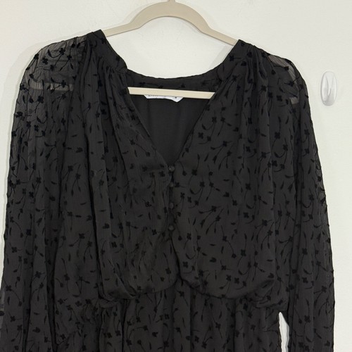 Zara Womens Dress XL Black Floral Chiffon Balloon Sleeve Whimsigoth Fairy Grunge - Picture 2 of 16