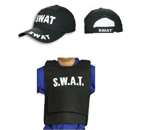 KIDS POLICE SWAT BULLETPROOF VEST \u0026 CAP 