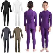Kids Girls Long Sleeve Jumpsuit Zippered Ballet Dance Unitard Gymnastics Leotard