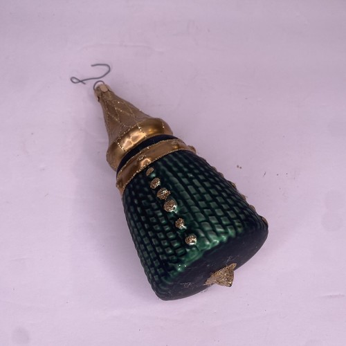 Vintage Czech Republic Hand Blown Glass Ornament Green Gold & Glittery - Picture 3 of 9