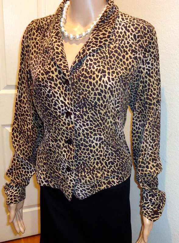 Dana B & Karen Women's Brown Top Tank Blouse Size 8M  100% Silk Leopard Print
