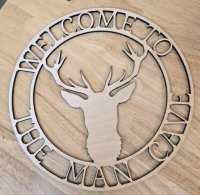 Man Cave Deer Wall Sign Made From Birch Wood. Natural Unpainted 10'' Stain Ready 