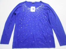 NWT Laura Scott Womens Size M Sweater Royal Blue Round Neck Beaded Long Sleeve