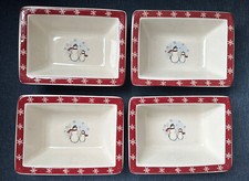 4 Royal Seasons SNOWMAN Snowflakes Rectangular Condiment Dip Dishes Treat Bowls
