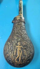 Antique Brass 19th Century Powder Flask European Embossed Poseidon Greek God