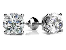 2 Ct Lab Grown Diamond Stud Earrings 1 Ct Each F VS1 Round Cut 14K White Gold