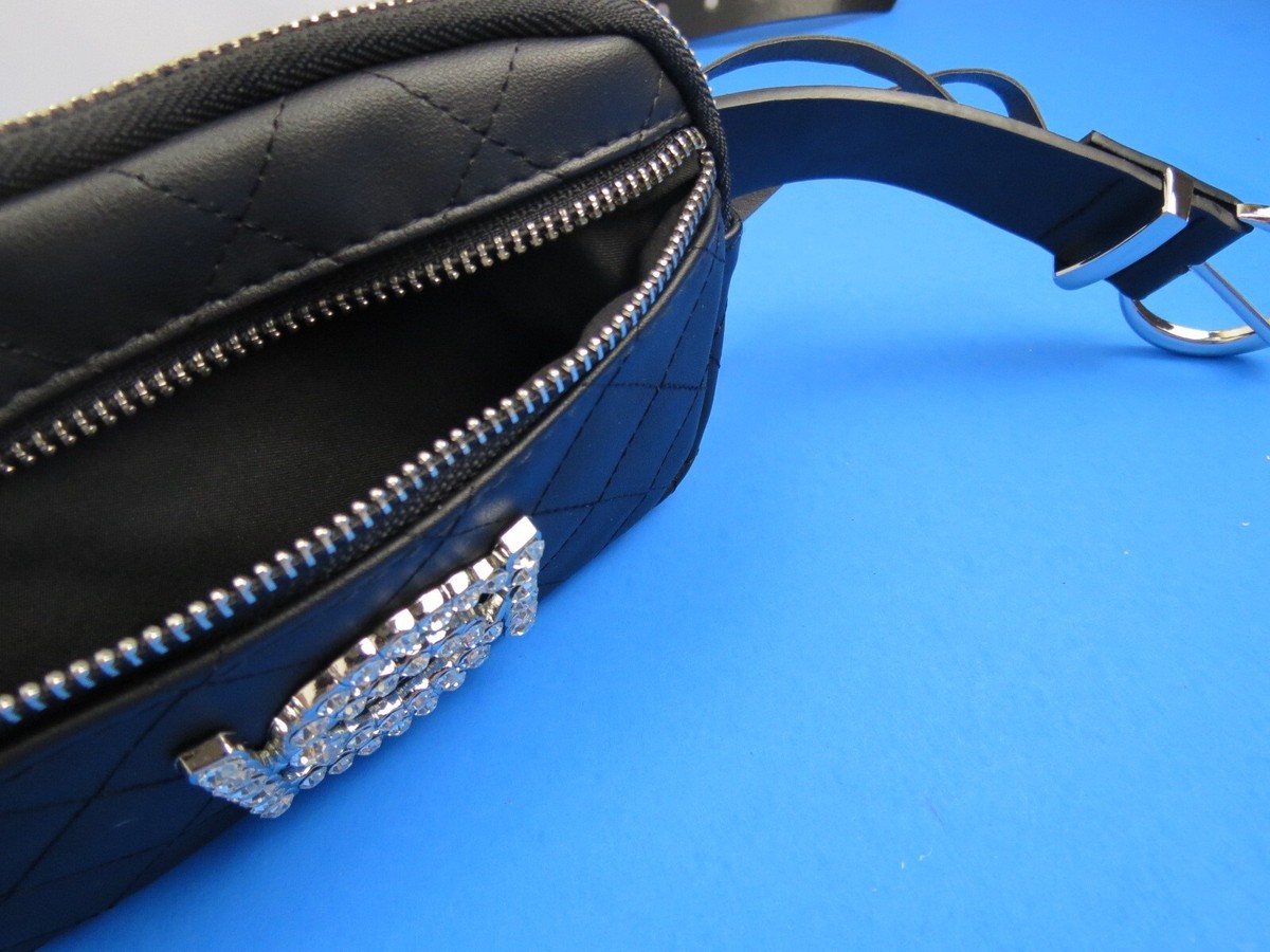 Bebe Faux Leather Black Waist Belt Bag Sparkly Logo 