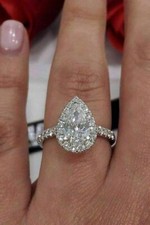 Pear Cut 2.35Ct Diamond 14k White Gold Halo Engagement Ring Simulated in Size 9