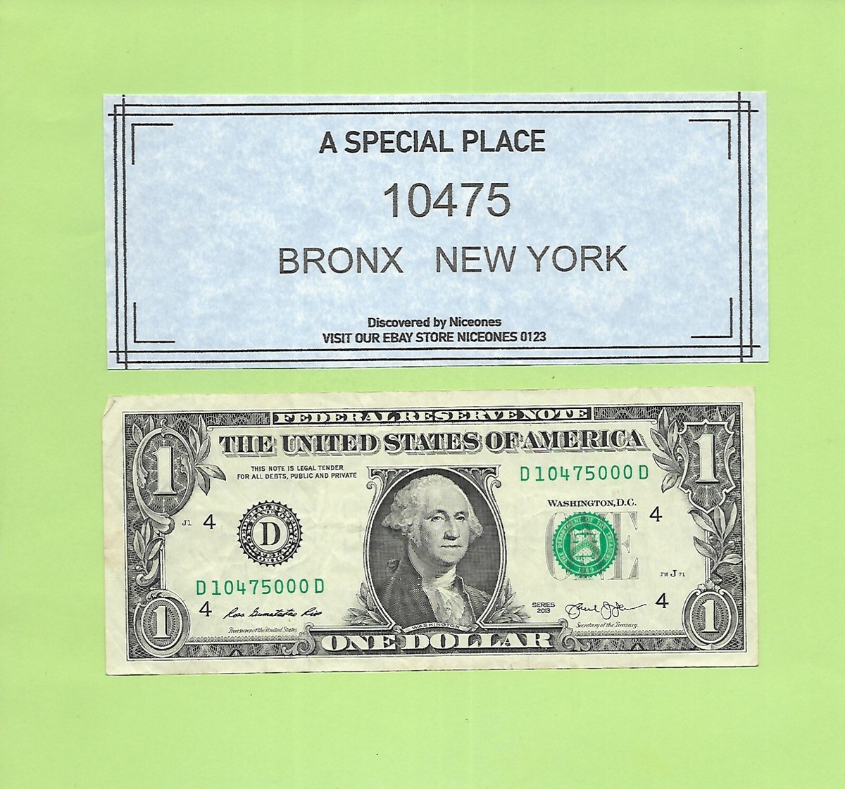 ZIP CODE '10475' .. BRONX, NEW YORK . 2013 $1 D 10475 000 D | eBay