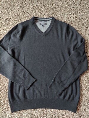 NORDSTROM Men’s Shop Black 100% Merino Wool V-Neck Sweater SZ Medium