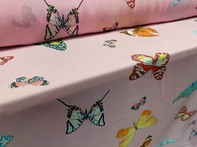 THE FABRIC MERCHANT Chiffon Woven Lightweight Dress Fabric, Per Metre - Butterfly Print - Pink