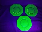 3 L.E. Smith Cracky Vaseline Glass  Depression Crackle Glass Octagonal Plates 7”