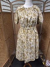 M&S Cotton Summer Boho Dress Floral White Mustard Size 12 TIV