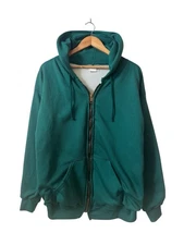 Vintage Zip Up Thermal Hoodie Men’s Large Green Insulated Waffle USA