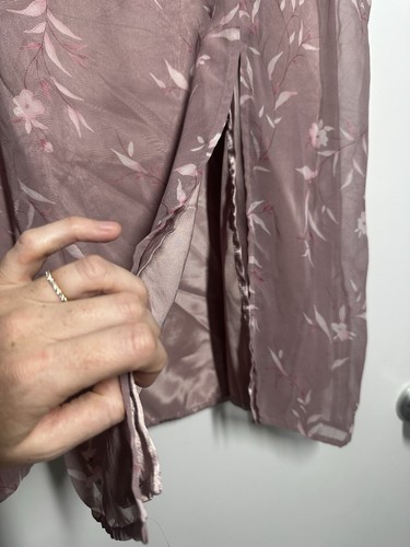 Vintage 90s Fairy Floral Maxi Skirt Slit Grunge Dusty Rose Shimmer Sheer 26W - Picture 4 of 11