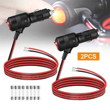 2pcs 12V Fused LED Car Cigarette Lighter Plug Socket Adapter with On/Off Switch