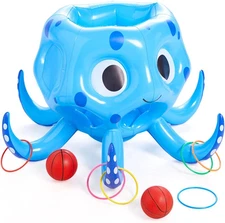Pool Toys, 2-In-1 Inflatable Float Water Game, Octopus Basketball Hoop Ring Toss
