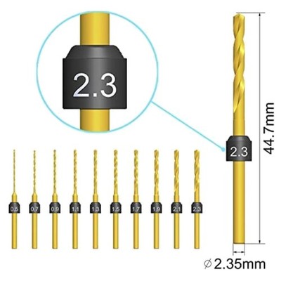 Titanium Coated Micro Drill Bits Set, M35 HSS, 0.5-2.3mm
