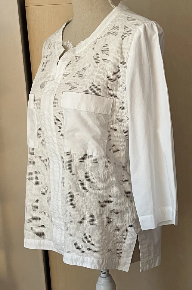 MAGNIFIQUE TOP BLOUSE GERARD DAREL T42 BLANC BELLE DENTELLE PETIT COL V - Photo 4/4