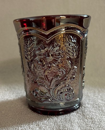 Bicchiere Vetro Carnevale Rosso Imperiale FIORE DI CAMPO Firmato IG Lucido Iridescente - Foto 1 di 6