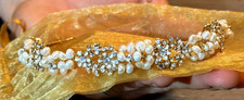 Vintage Faux Pearl Rhinestone Bridal Headband Gold Wire Tiara Crown Fascinator