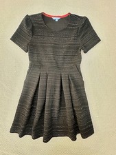 Draper James Dress Women Sz XS RSVP Black Short Sleeve Pleated Shine Fit Flare